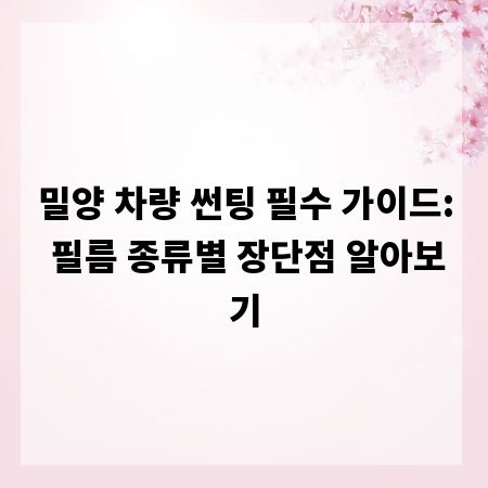 밀양 차량 썬팅 필수 가이드: 필름 종류별 장단점 알아보기