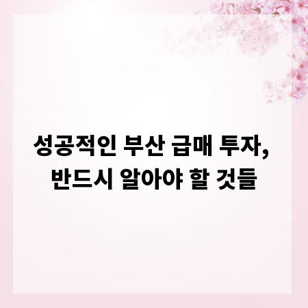 성공적인 부산 급매 투자, 반드시 알아야 할 것들