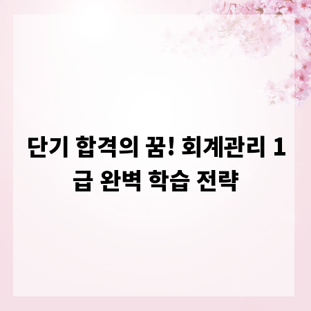 단기 합격의 꿈! 회계관리 1급 완벽 학습 전략