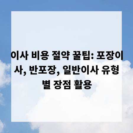 이사 비용 절약 꿀팁: 포장이사, 반포장, 일반이사 유형별 장점 활용
