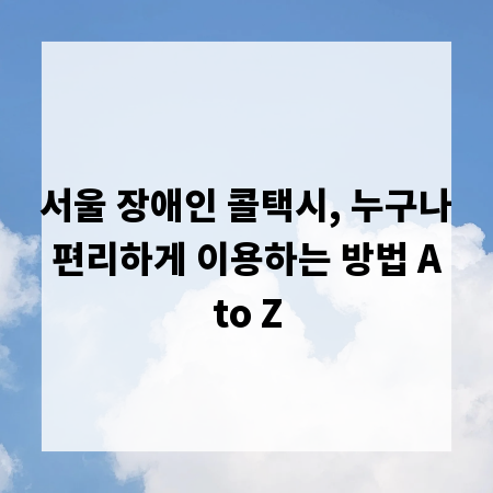 서울 장애인 콜택시, 누구나 편리하게 이용하는 방법 A to Z