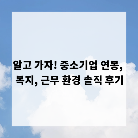 알고 가자! 중소기업 연봉, 복지, 근무 환경 솔직 후기