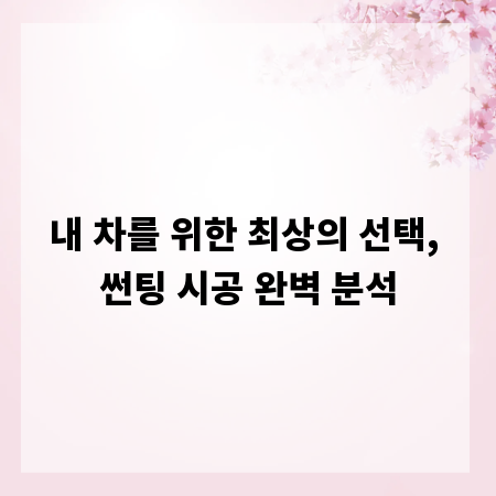 내 차를 위한 최상의 선택, 썬팅 시공 완벽 분석