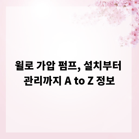 윌로 가압 펌프, 설치부터 관리까지 A to Z 정보