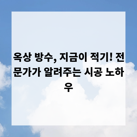 옥상 방수, 지금이 적기! 전문가가 알려주는 시공 노하우