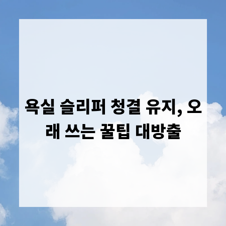 욕실 슬리퍼 청결 유지, 오래 쓰는 꿀팁 대방출