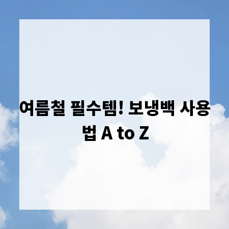 여름철 필수템! 보냉백 사용법 A to Z