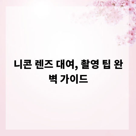 니콘 렌즈 대여, 촬영 팁 완벽 가이드