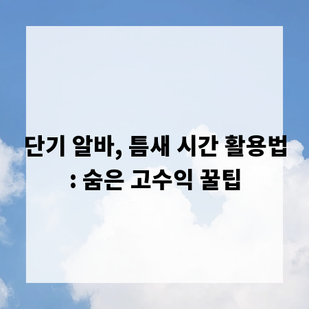 단기 알바, 틈새 시간 활용법: 숨은 고수익 꿀팁