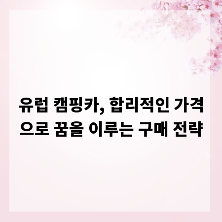유럽 캠핑카, 합리적인 가격으로 꿈을 이루는 구매 전략