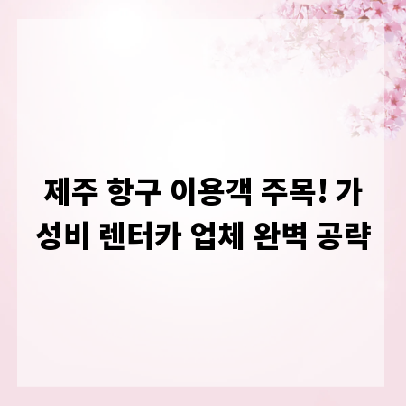제주 항구 이용객 주목! 가성비 렌터카 업체 완벽 공략