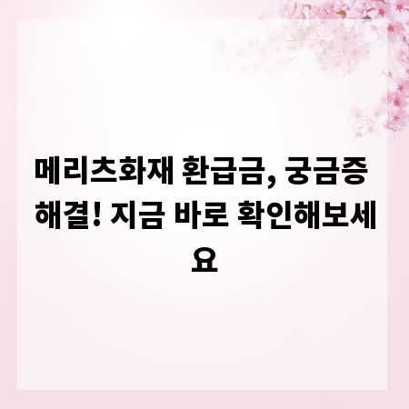 메리츠화재 환급금, 궁금증 해결! 지금 바로 확인해보세요
