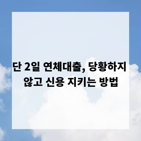 단 2일 연체대출, 당황하지 않고 신용 지키는 방법