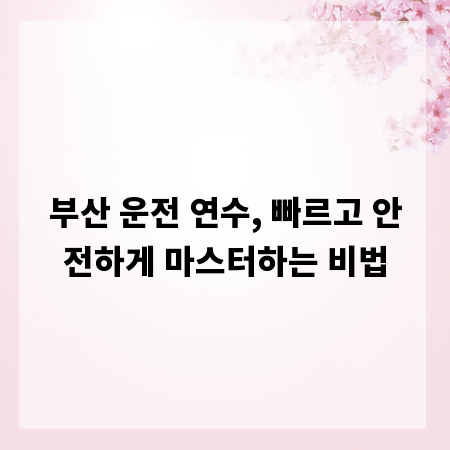 부산 운전 연수, 빠르고 안전하게 마스터하는 비법