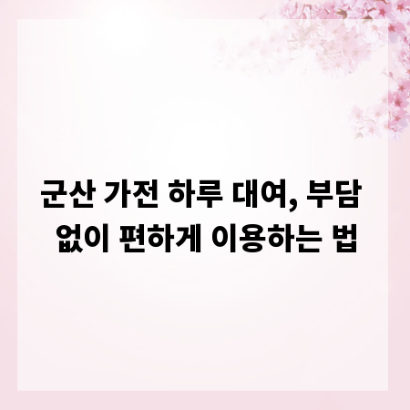 군산 가전 하루 대여, 부담 없이 편하게 이용하는 법