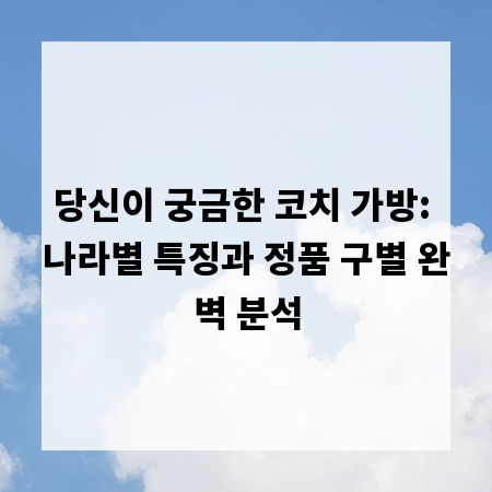 당신이 궁금한 코치 가방: 나라별 특징과 정품 구별 완벽 분석