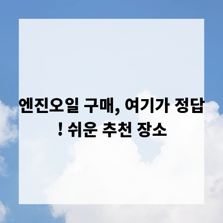 엔진오일 구매, 여기가 정답! 쉬운 추천 장소