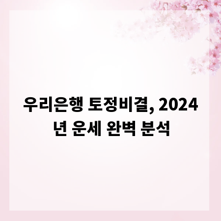 우리은행 토정비결, 2024년 운세 완벽 분석