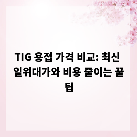 TIG 용접 가격 비교: 최신 일위대가와 비용 줄이는 꿀팁