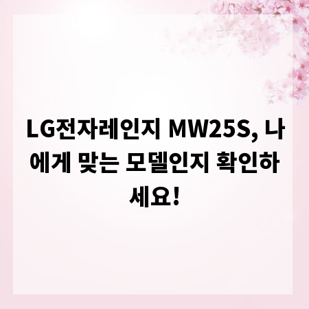 LG전자레인지 MW25S, 나에게 맞는 모델인지 확인하세요!