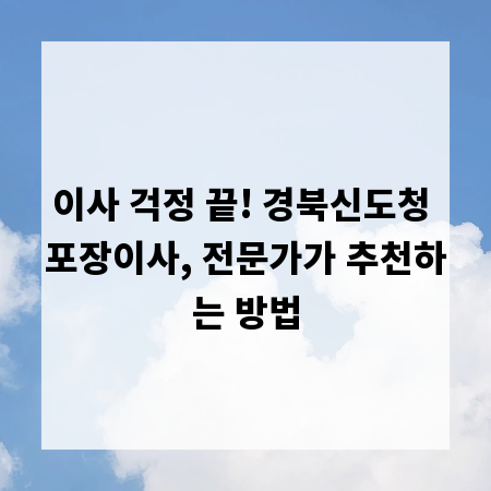이사 걱정 끝! 경북신도청 포장이사, 전문가가 추천하는 방법